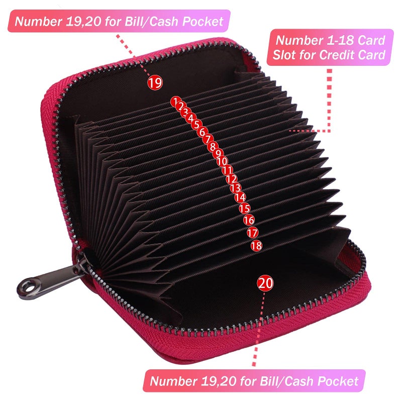 Linno RFID 20 Slots Credit Card Holder Genuine Leather Small Wallet for Women or Men with Zipper - Image 2